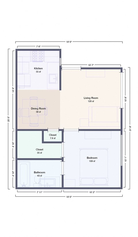 a floor plan of a small house at Oak Terrace Senior Apts, Hemet